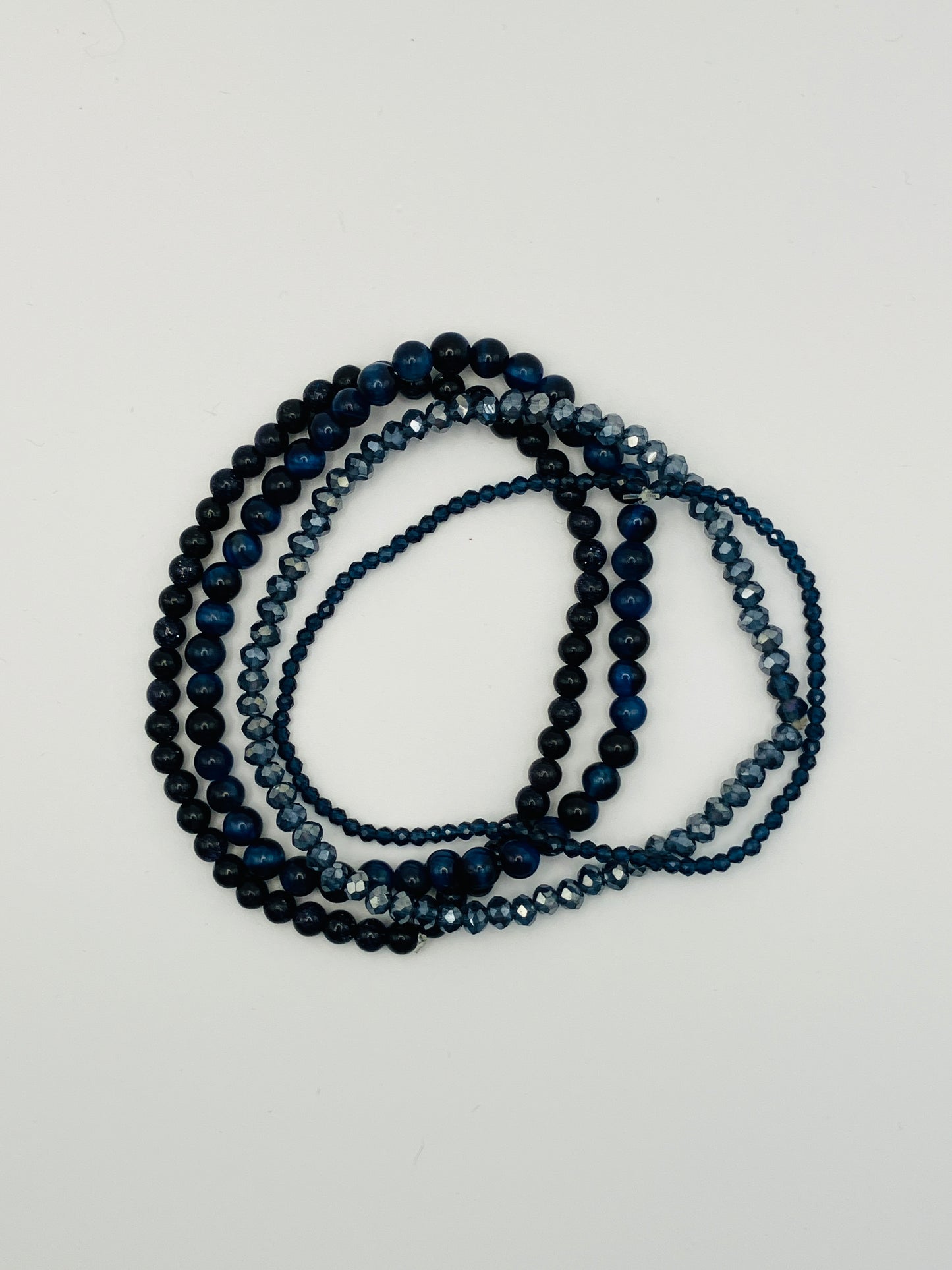 Dark Blue, Black Gray beaded bracelets set