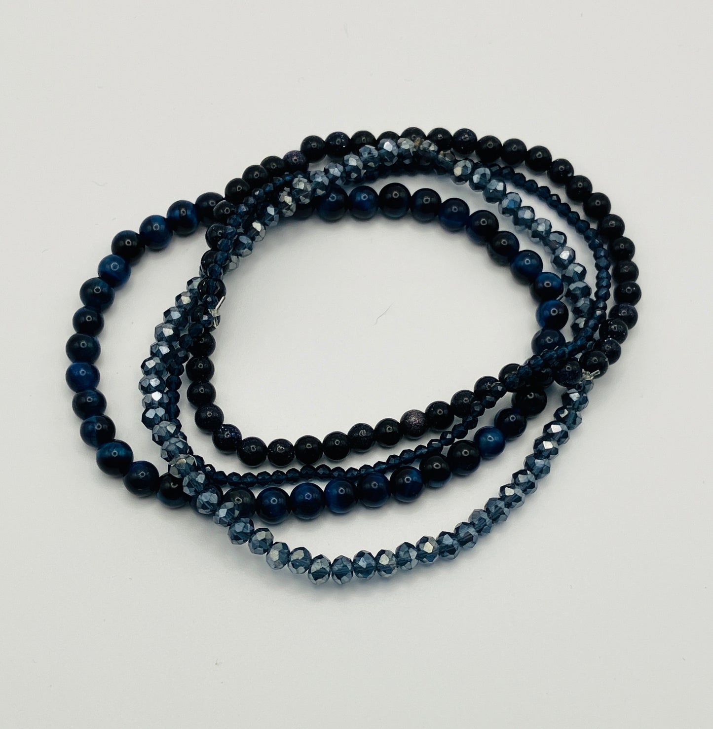 Dark Blue, Black Gray beaded bracelets set
